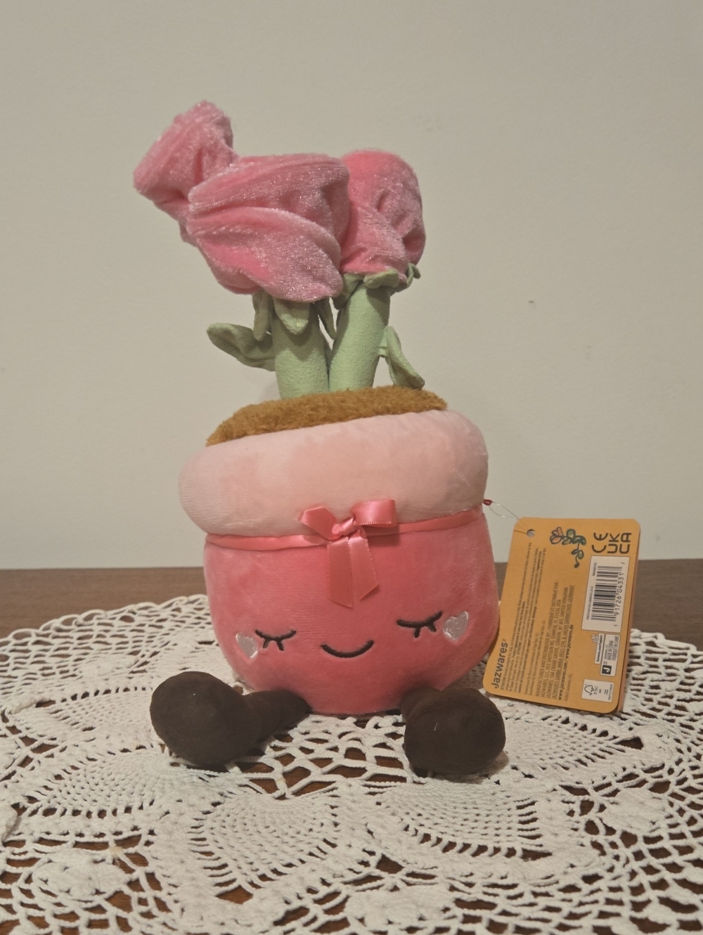 Russ Greenhouse Jazwares Pink Plush Floral Pot with Green Stems